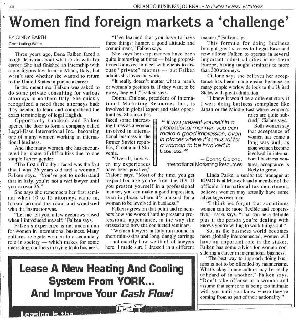 article scan Women find Foreign markets a "challenge"